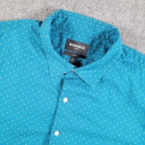 Bonobos Shirt Mens XL Slim Fit Teal Blue Polka Dot Stretch Short Sleeve